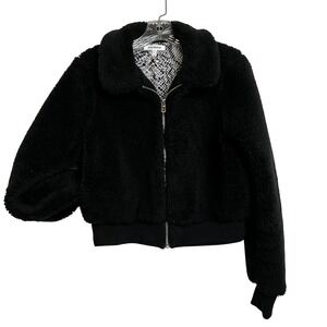 GOOD AMERICAN‎ The Sherpa Goodness Bomber Jacket Cropped Women Sherpa Size 2